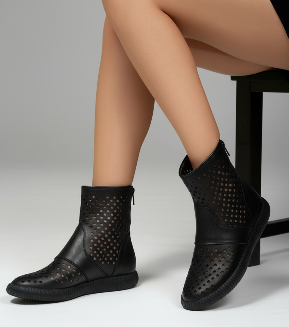 Leah | Knöchellange Stiefel aus echtem Leder mit Keil und modernem Schnitt