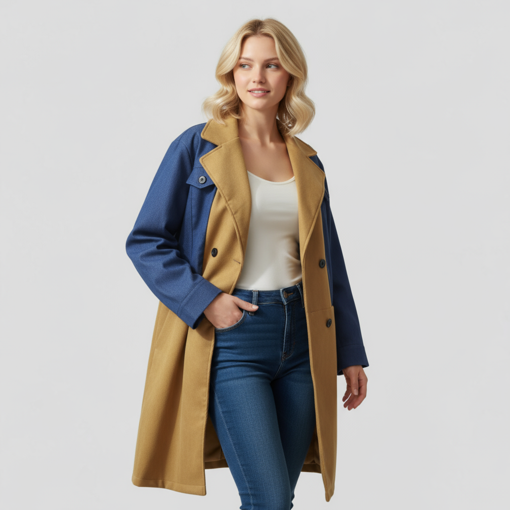 Anette | Langer Damenmantel mit Doppelreiher für Winter