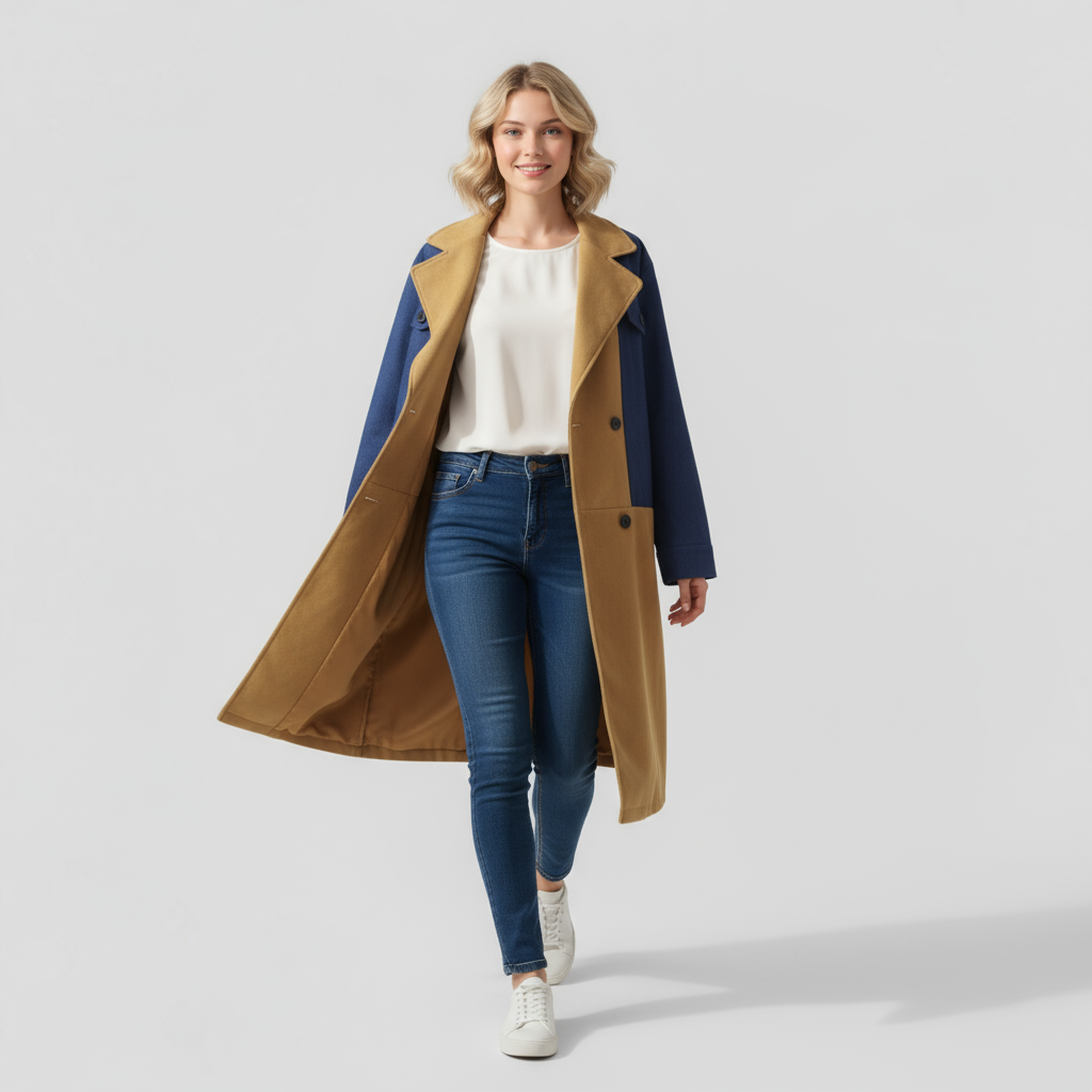 Anette | Langer Damenmantel mit Doppelreiher für Winter