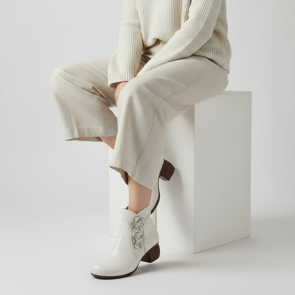 Greta | Retro-Stiefeletten aus echtem Leder mit optischem Absatz