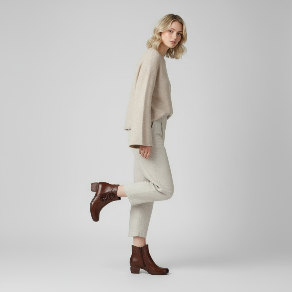 Greta | Retro-Stiefeletten aus echtem Leder mit optischem Absatz