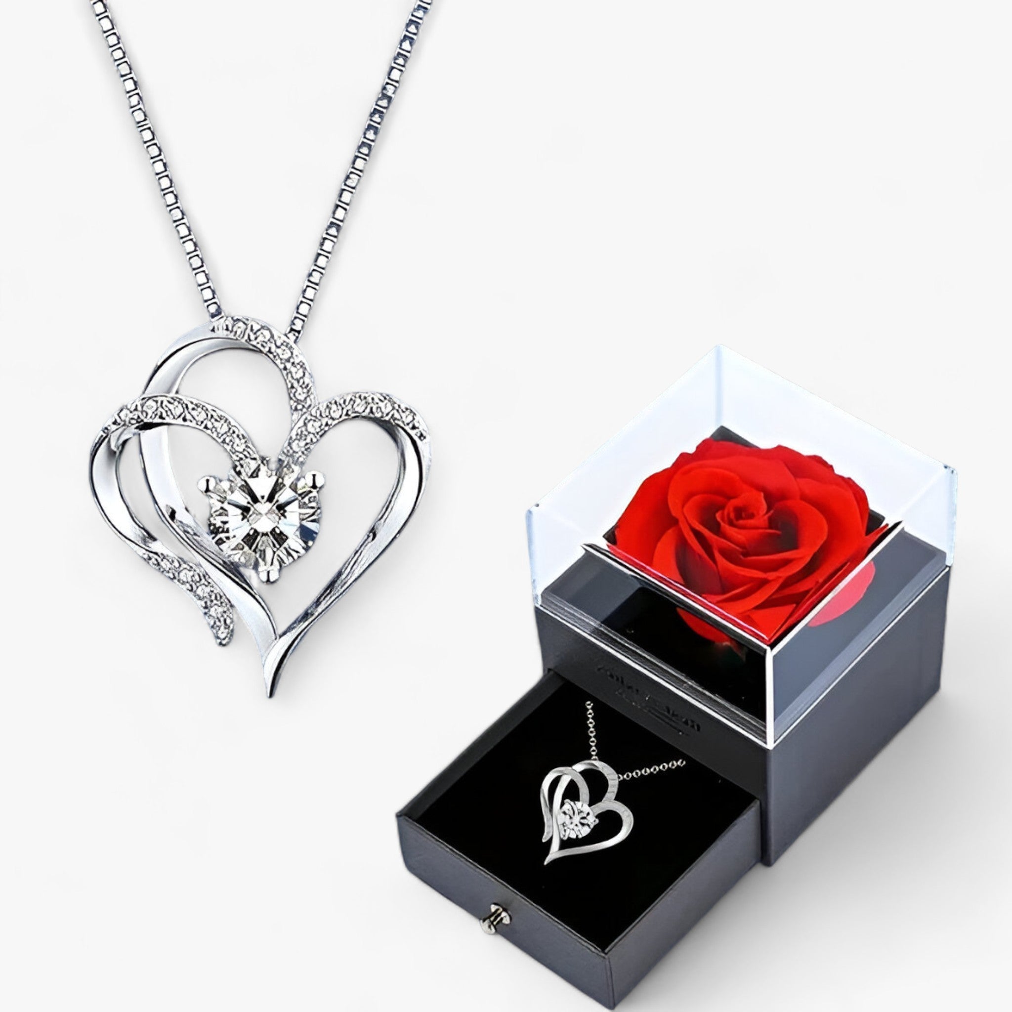 Elegante Herz-Zirkonia-Halskette mit luxuriöser Rosen-Geschenkbox - - AMORE | Elegante Herz-Zirkonia-Halskette mit luxuriöser Rosen-Geschenkbox - €25 - Concept Frankfurt