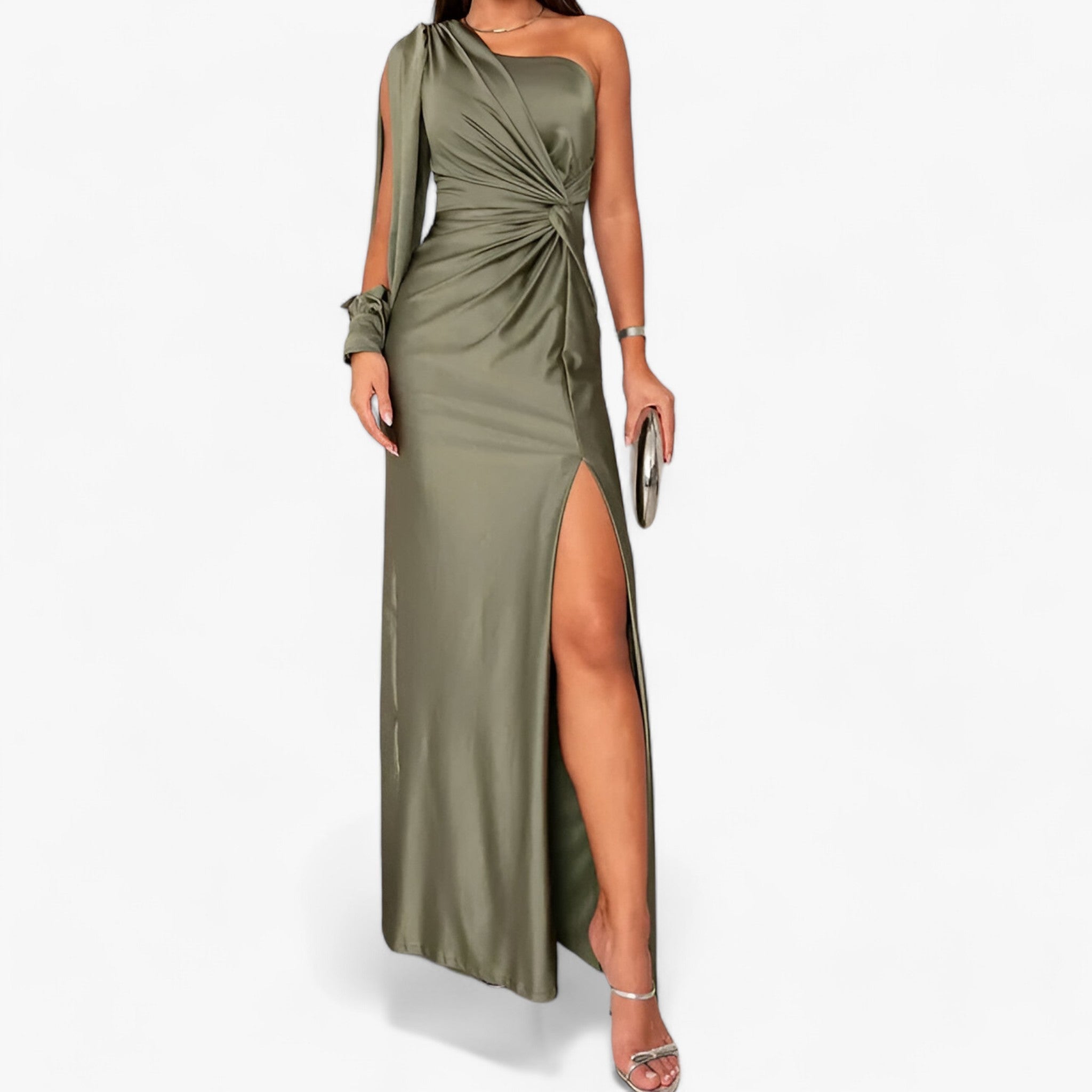 Satin-Langes Kleid - Elegant und Komfortabel - Khaki Grün - Satin-Langes Kleid - Elegant und Komfortabel - €25 - Concept Frankfurt