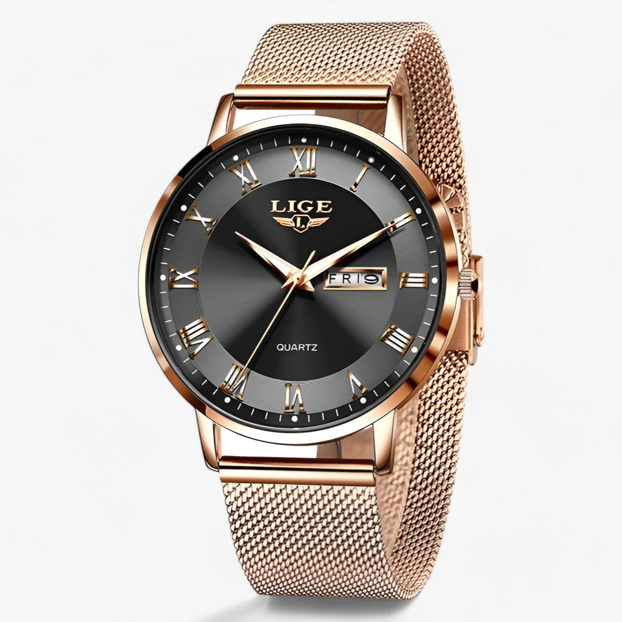 Stahl-Mesh Uhr - Raffiniertes Zeitmesser für den täglichen Gebrauch - Roségold schwarz - LINA - Stahl-Mesh Uhr - Raffiniertes Zeitmesser für den täglichen Gebrauch - €25 - Concept Frankfurt