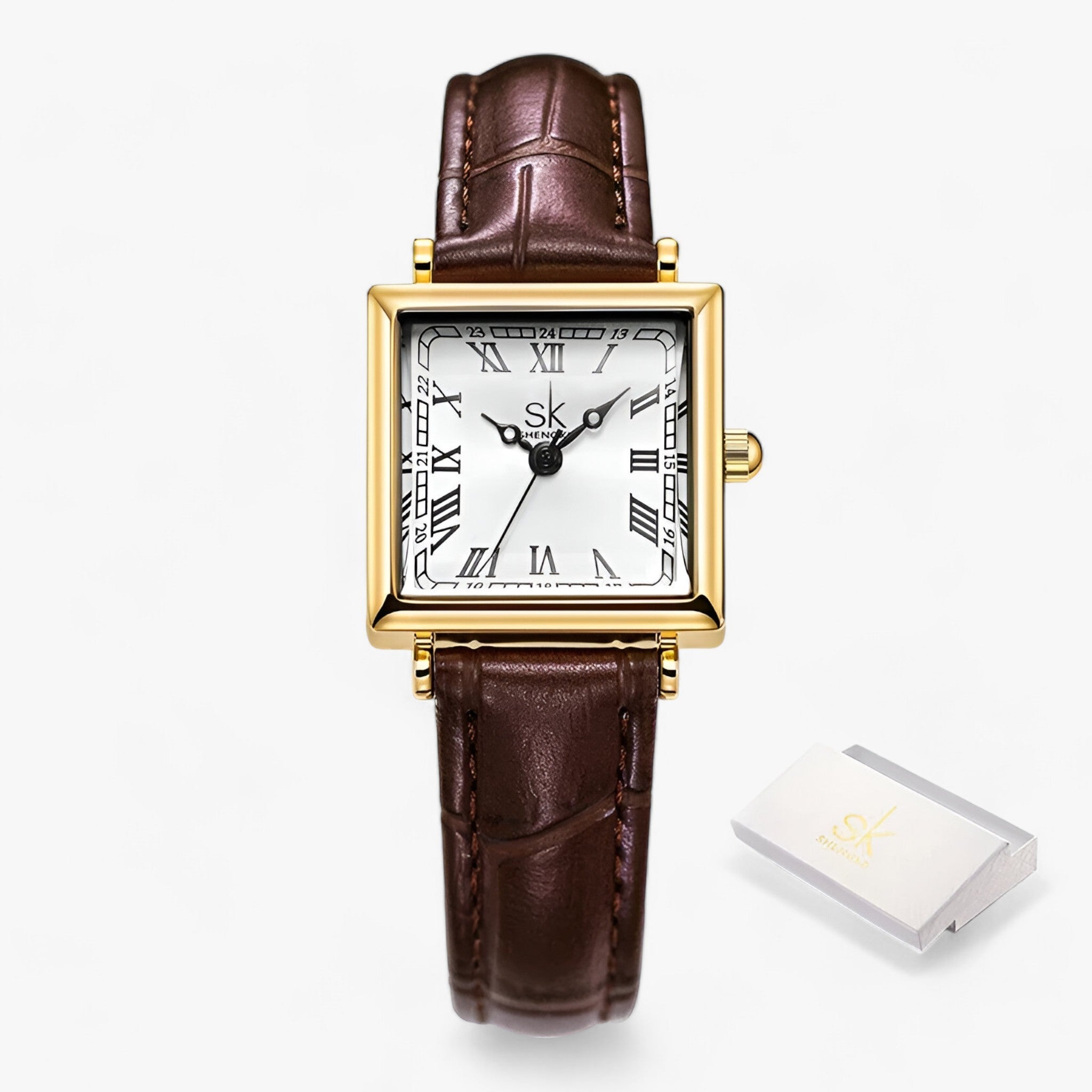 Quadrat Damen Uhr - Erlesen und elegant für besondere Anlässe - Braun - Quadrat Damen Uhr - Erlesen und elegant für besondere Anlässe - €25 - Concept Frankfurt