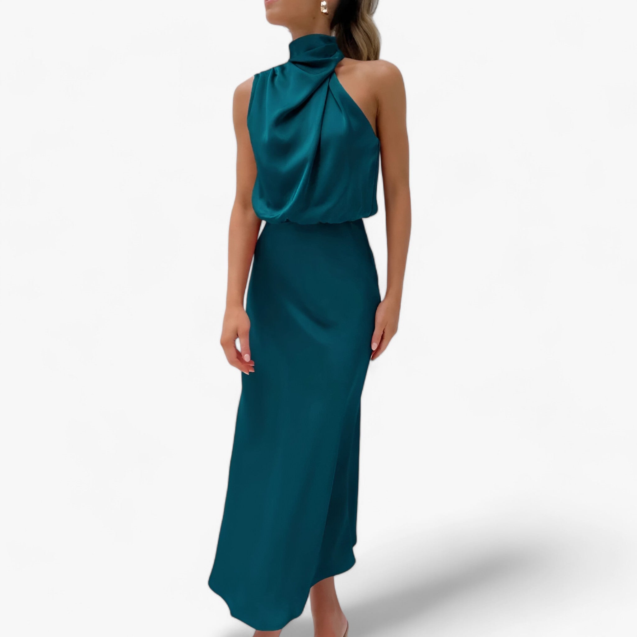 Satin-Langes Kleid - Luxus und Flattering - Marineblau - Satin-Langes Kleid - Luxus und Flattering - €25 - Concept Frankfurt