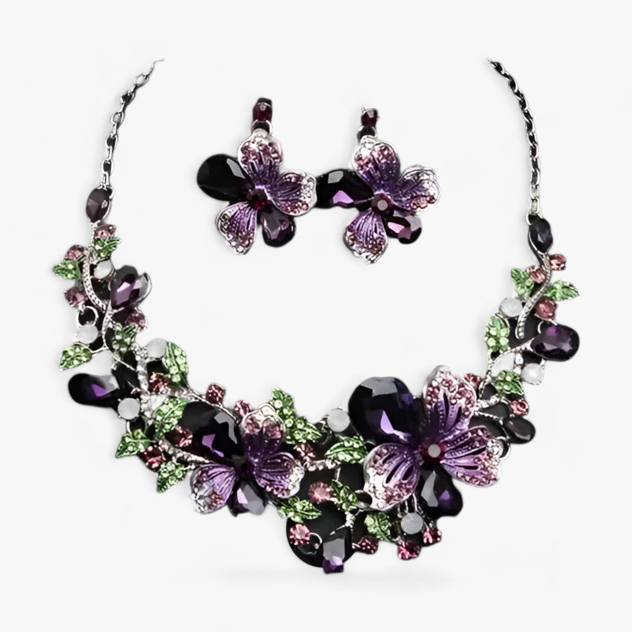 Brautschmuck - Betonen Sie Ihre Schönheit mit einer Emaille-Blumenkette und Ohrringen - Lila 42cm - LUNA | Brautschmuck - Betonen Sie Ihre Schönheit mit einer Emaille-Blumenkette und Ohrringen - €25 - Concept Frankfurt