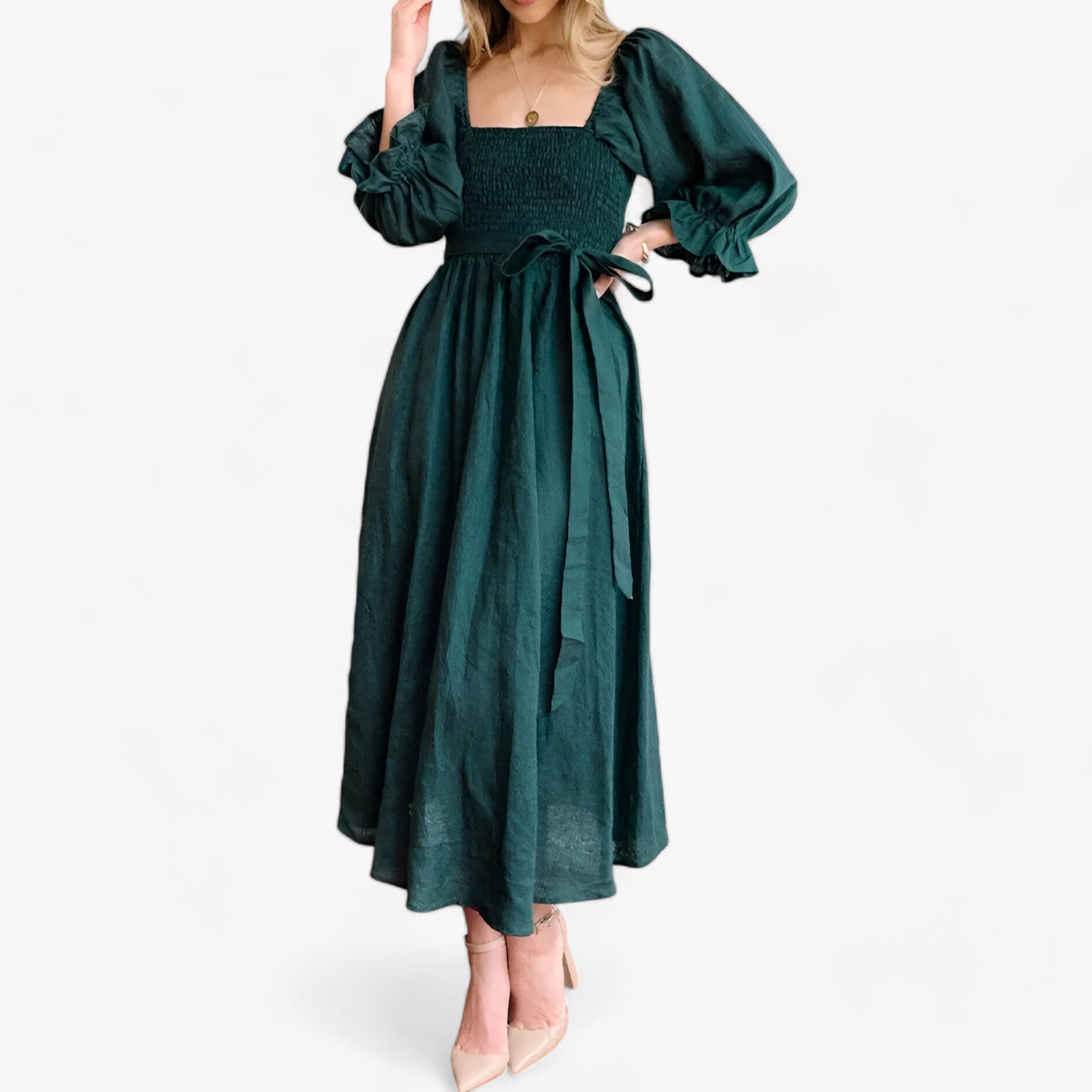 Kleid mit Rüschenärmeln - Elegant und Bequem - Dunkelgrün - Kleid mit Rüschenärmeln - Elegant und Bequem - €25 - Concept Frankfurt