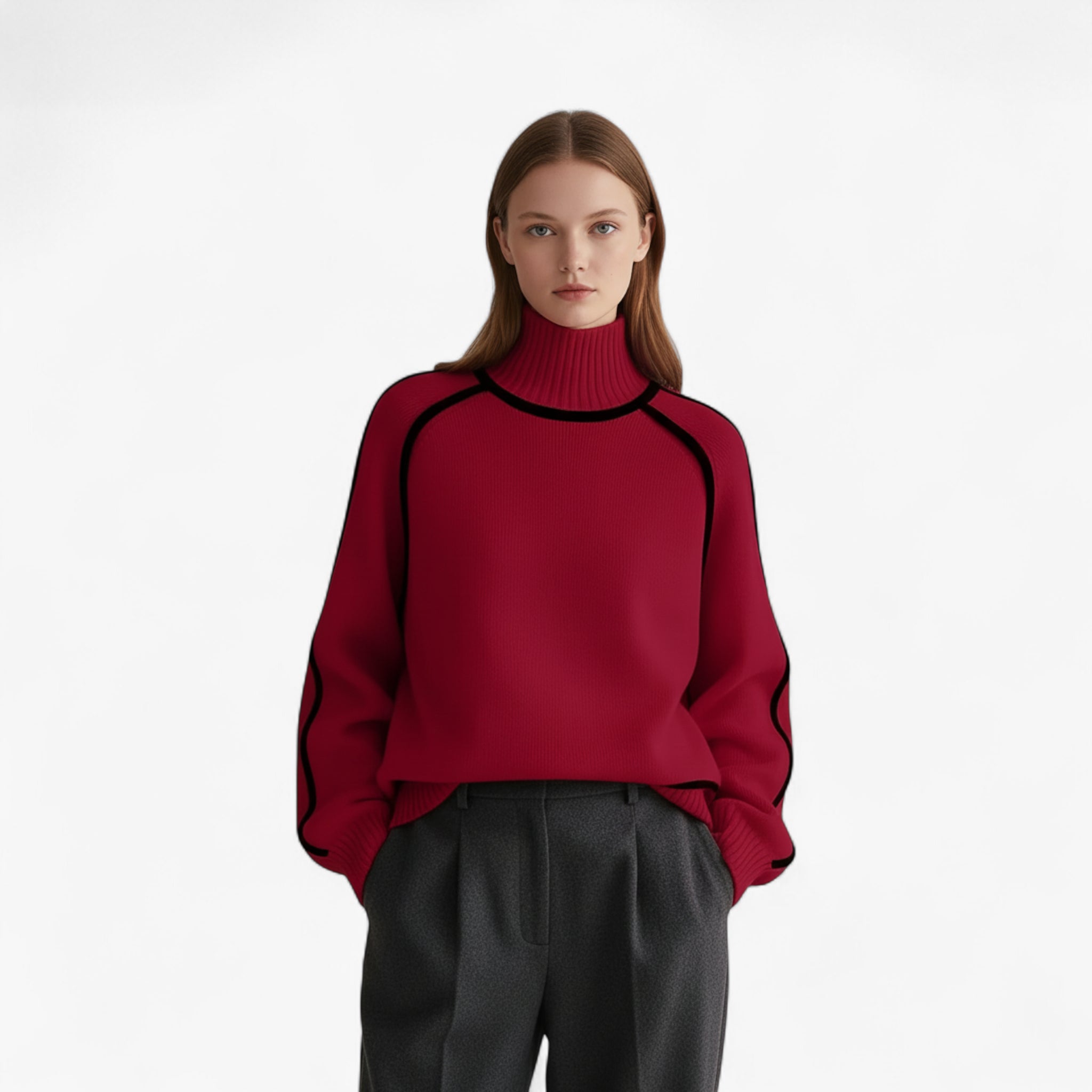 Frieda | Damen Rollkragenpullover mit Farbkontrast