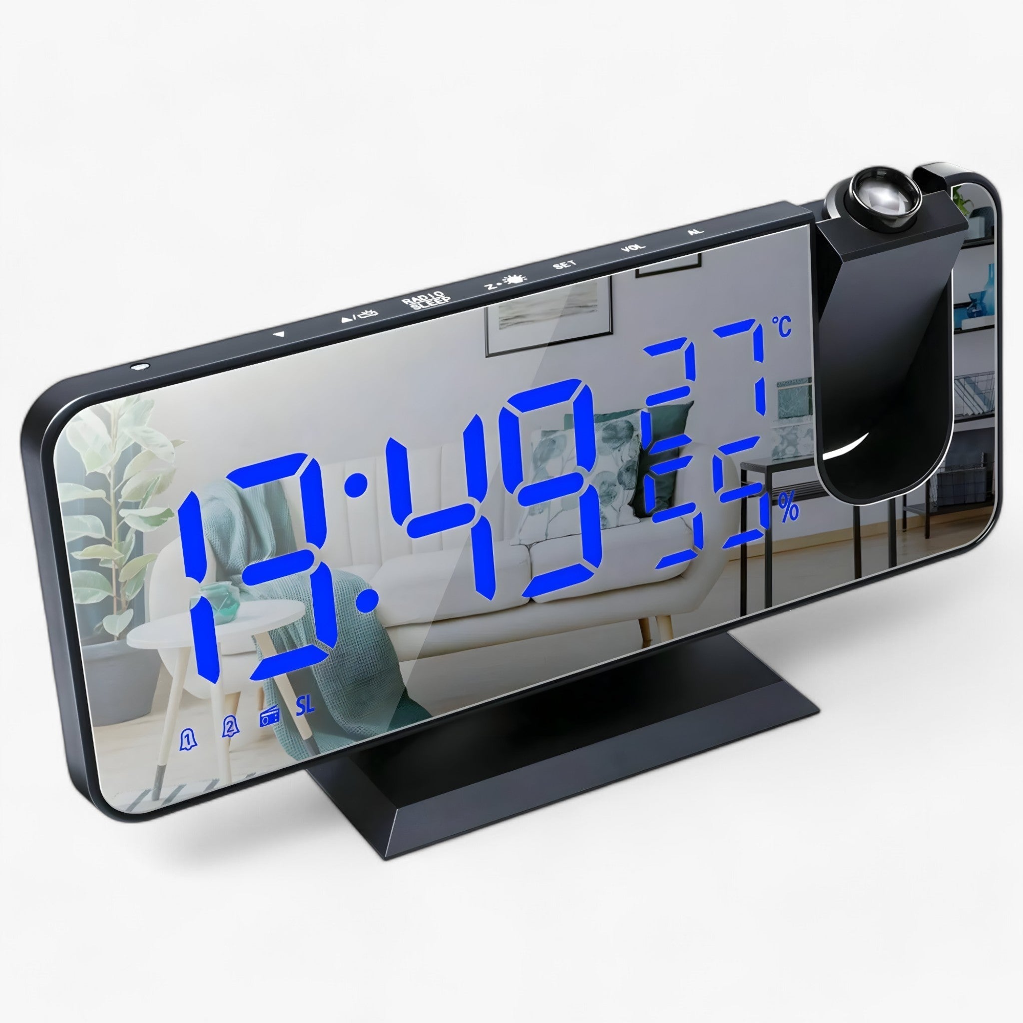 Intelligenter Wecker - FM-Radio & LED-Display mit 180° Uhrprojektion - Schwarz-Blau - Intelligenter Wecker - FM-Radio & LED-Display mit 180° Uhrprojektion - €25 - Concept Neurenberg